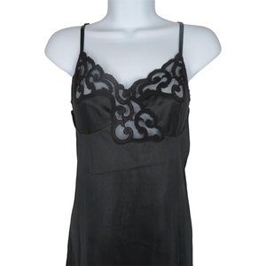 Vintage 60s Black Full Dress Slip Dress S Nylon Pin Up Rockabilly Made in USA